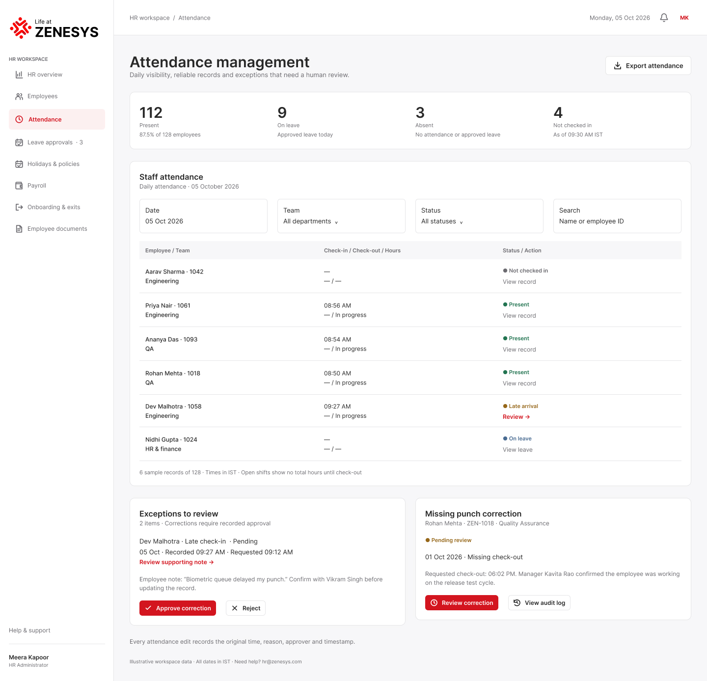 Attendance management — Desktop